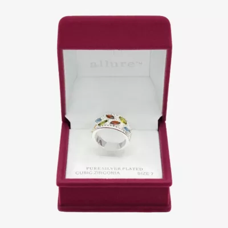 Sparkle Allure Womens Multi Color Crystal Pure Silver Over Brass Marquise Cocktail Ring