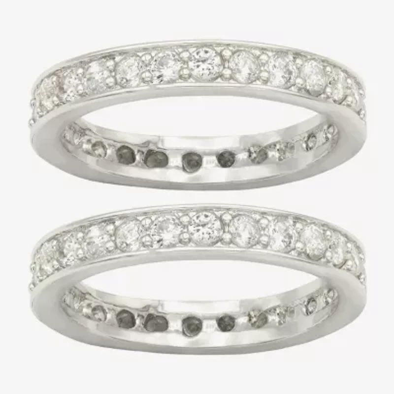 Sparkle Allure Womens Crystal Pure Silver Over Brass Eternity Ring Set