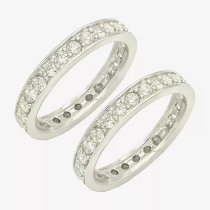 Sparkle Allure Womens Crystal Pure Silver Over Brass Eternity Ring Set