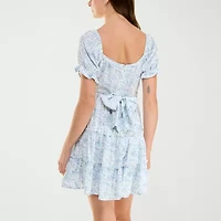 Trixxi Womens Juniors Short Sleeve Floral Fit + Flare Dress