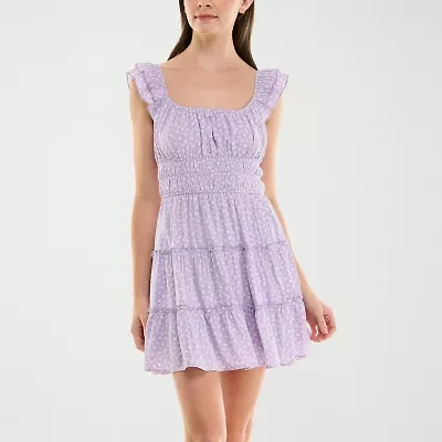 Trixxi Womens Short Sleeve Floral Juniors Fit + Flare Dress