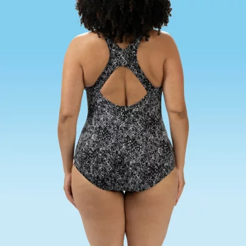 Dolfin Womens Easy-on + Easy-off Striped One Piece Swimsuit