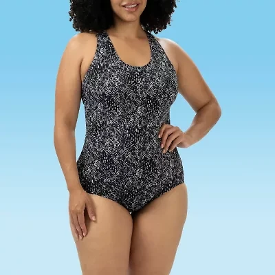 Dolfin Womens Easy-on + Easy-off Striped One Piece Swimsuit
