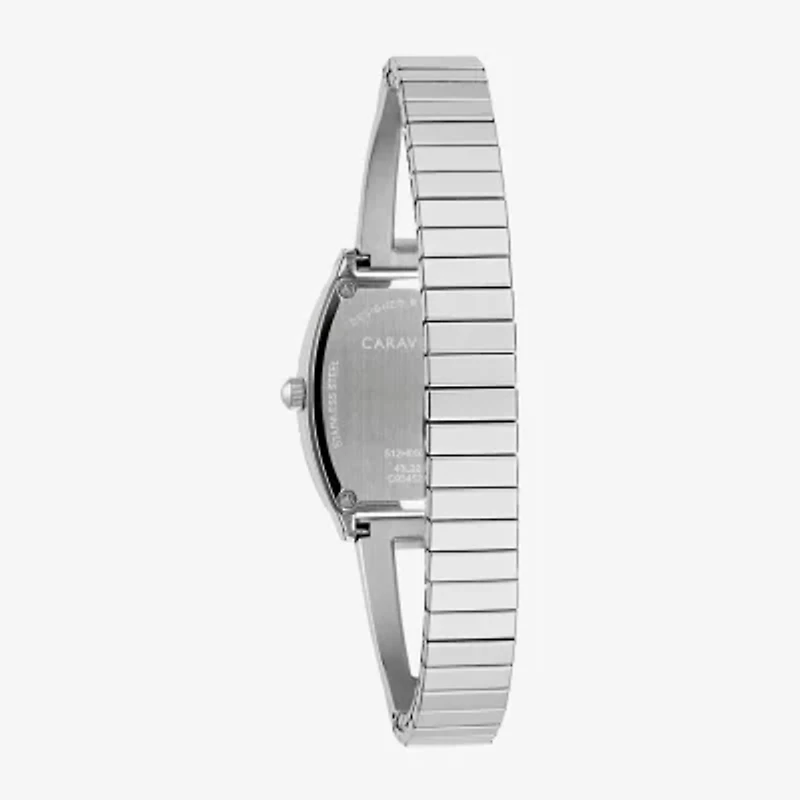 Caravelle Designed By Bulova Womens Crystal Accent Silver Tone Stainless Steel Bangle Watch 43l223