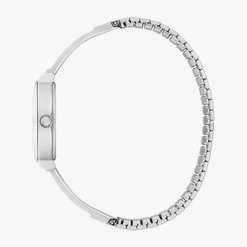 Caravelle Designed By Bulova Womens Crystal Accent Silver Tone Stainless Steel Bangle Watch 43l223