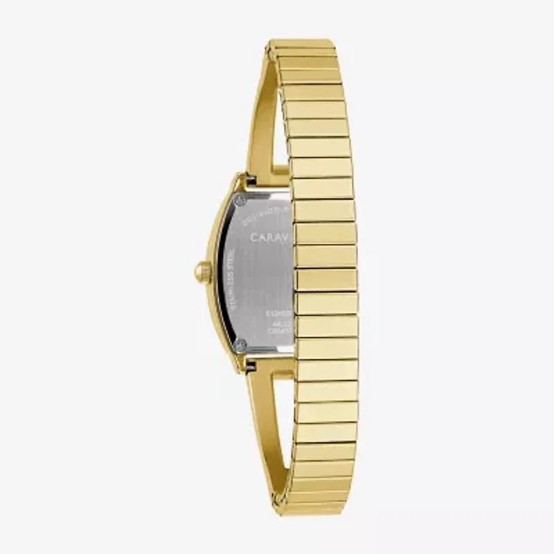 Caravelle Designed By Bulova Womens Crystal Accent Gold Tone Stainless Steel Bangle Watch 44l226