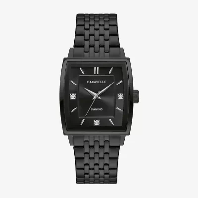 Caravelle Designed By Bulova Mens Diamond Accent Black Stainless Steel Bracelet Watch 45d111