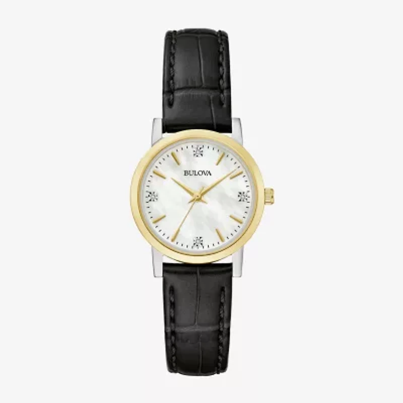Bulova Sutton Womens Diamond Accent Black Leather Strap Watch 98p225