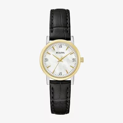 Bulova Sutton Womens Diamond Accent Black Leather Strap Watch 98p225