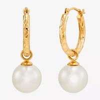 Womens White Cultured Freshwater Pearl 10K Gold 27.5mm Ball Hoop Earrings