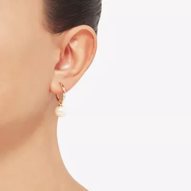Womens White Cultured Freshwater Pearl 10K Gold 27.5mm Ball Hoop Earrings