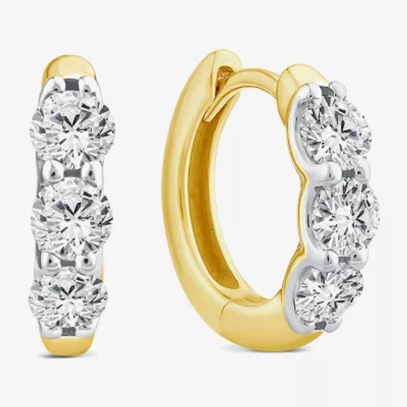 (Si2/ H) Womens 1 CT. T.W. Lab Grown White Diamond 10K Gold 14mm Hoop Earrings