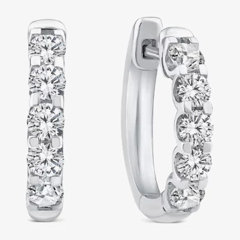 (Si2/ H) Womens 1 CT. T.W. Lab Grown White Diamond 10K White Gold 16.2mm Hoop Earrings