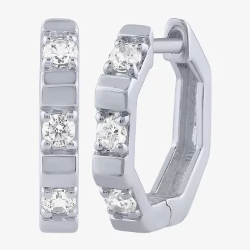 (G/ Si2) Womens 1/4 CT. T.W. Lab Grown White Diamond 10K Gold 13.8mm Hoop Earrings