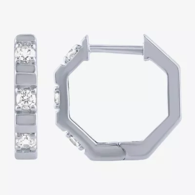 (G/ Si2) Womens 1/4 CT. T.W. Lab Grown White Diamond 10K Gold 13.8mm Hoop Earrings