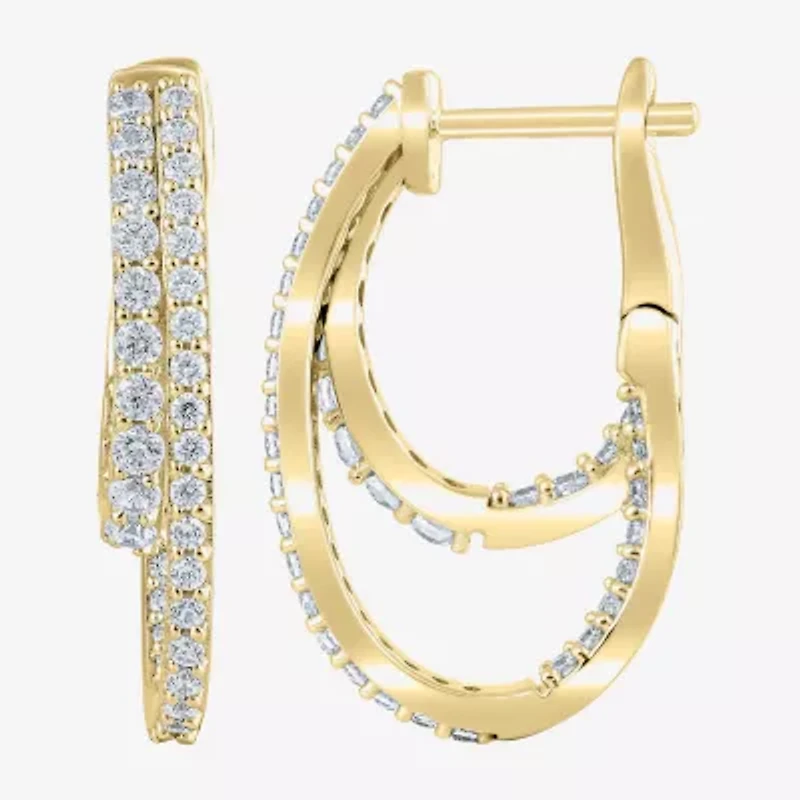 (G/ Si2) Womens 1 CT. T.W. Lab Grown White Diamond 10K White Gold 22.5mm Hoop Earrings