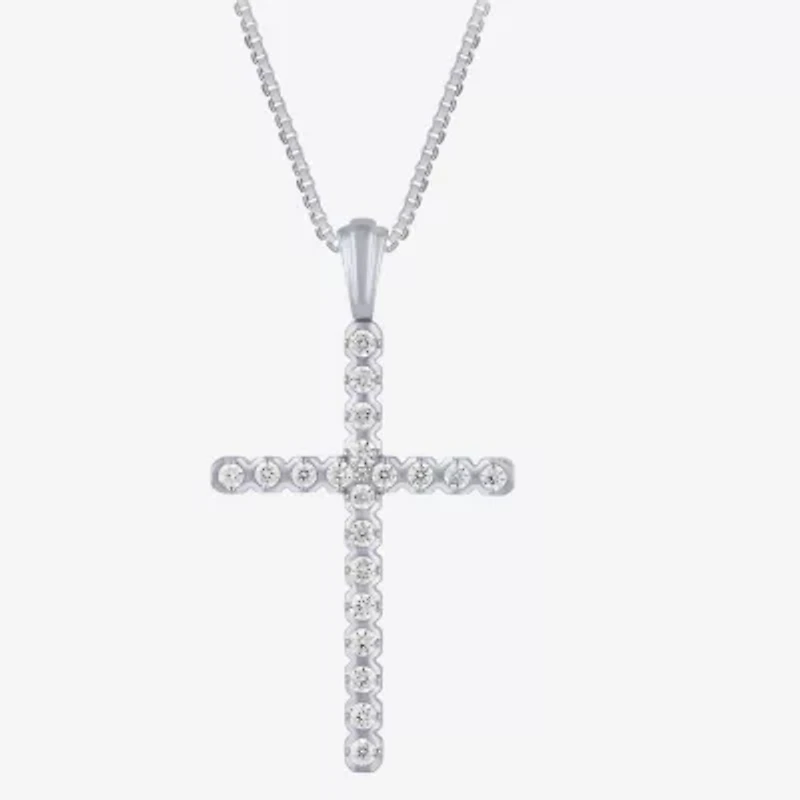 G / Si2) Womens 1/2 CT. T.W. Lab Grown White Diamond 10K Gold Cross 18 Inch Pendant Necklace