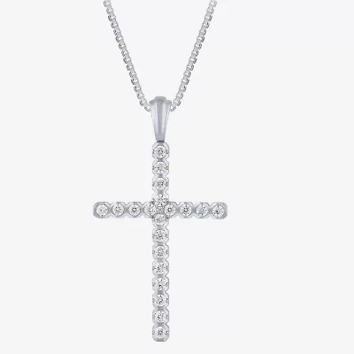 G / Si2) Womens 1/2 CT. T.W. Lab Grown White Diamond 10K Gold Cross 18 Inch Pendant Necklace