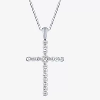 G / Si2) Womens 1/2 CT. T.W. Lab Grown White Diamond 10K Gold Cross 18 Inch Pendant Necklace