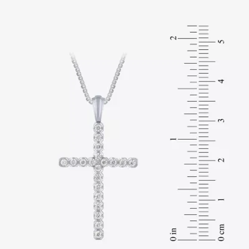 G / Si2) Womens 1/2 CT. T.W. Lab Grown White Diamond 10K Gold Cross 18 Inch Pendant Necklace