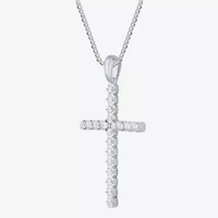 G / Si2) Womens 1/2 CT. T.W. Lab Grown White Diamond 10K Gold Cross 18 Inch Pendant Necklace