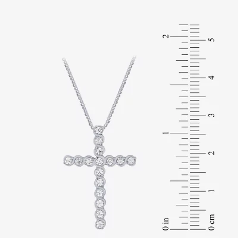 (G Womens 1/2 CT. T.W. Lab Grown White Diamond 10K White Gold Cross 18 Inch Pendant Necklace