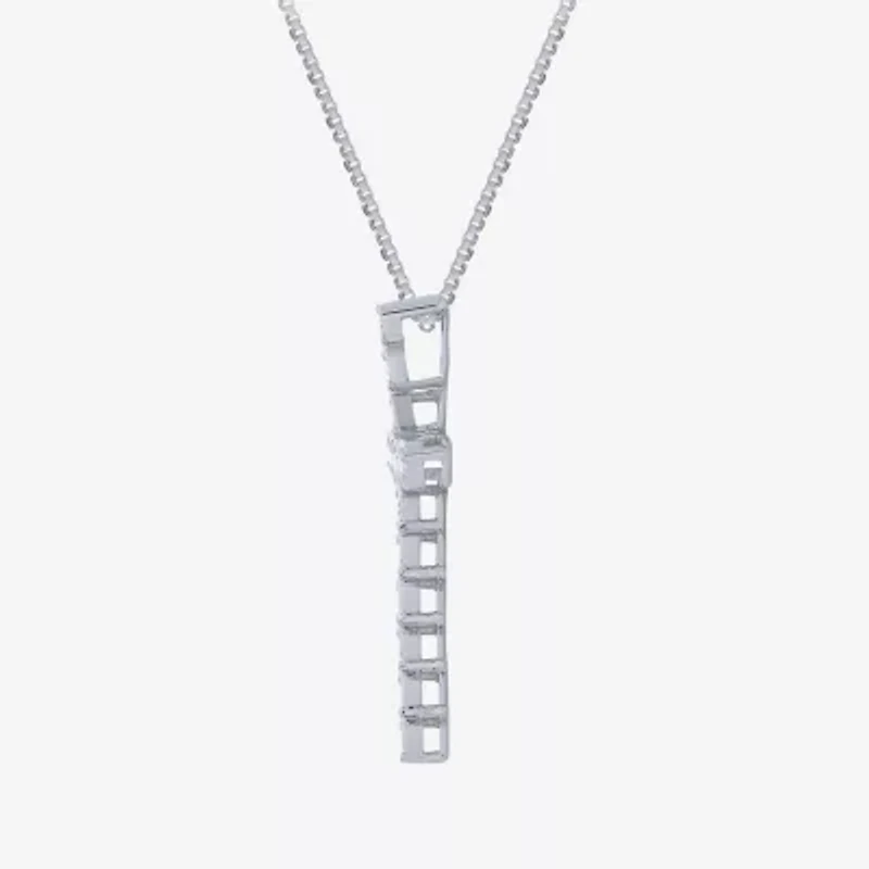 (G Womens 1/2 CT. T.W. Lab Grown White Diamond 10K White Gold Cross 18 Inch Pendant Necklace