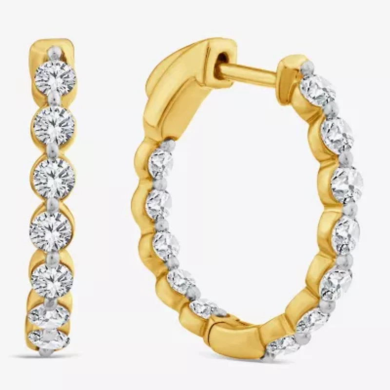 (F/ Si2) Womens 1 CT. T.W. Lab Grown White Diamond 10K Gold 13.9mm Hoop Earrings