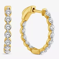(F/ Si2) Womens 1 CT. T.W. Lab Grown White Diamond 10K Gold 13.9mm Hoop Earrings