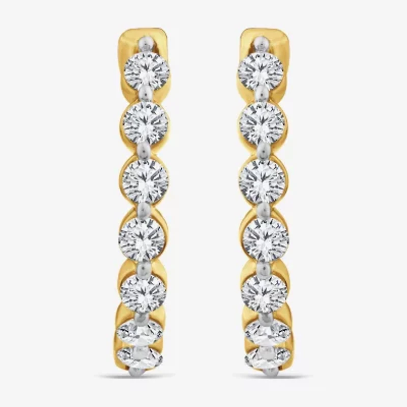 (F/ Si2) Womens 1 CT. T.W. Lab Grown White Diamond 10K Gold 13.9mm Hoop Earrings
