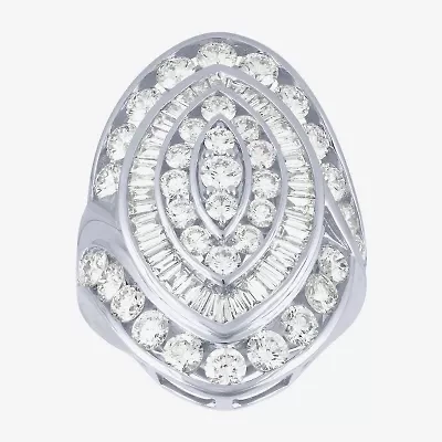 (G/Si2) Womens 4 CT. T.W. Lab Grown White Diamond 10K Gold Marquise Cluster Cocktail Ring