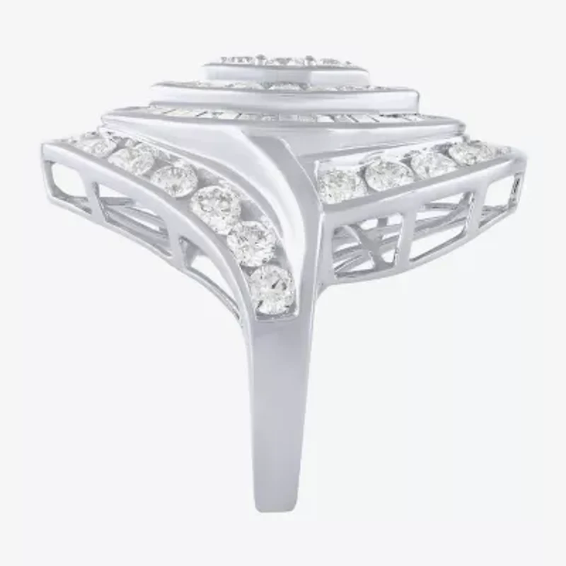 G/Si2) Womens CT. T.W. Lab Grown White Diamond 10K Gold Marquise Cluster Cocktail Ring