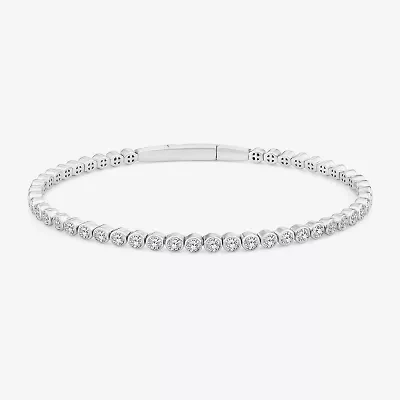 (F, Si2) Womens 3 CT. T.W. Lab Grown White Diamond 10K White Gold Bangle Bracelet