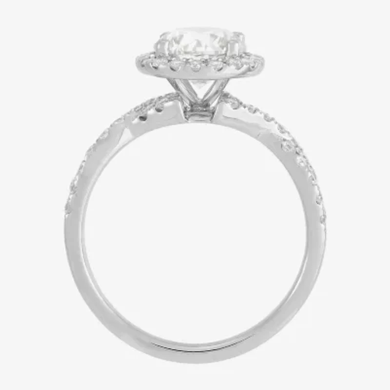 (H-I / Si1-I1) Womens 2 CT. T.W. Lab Grown White Diamond 14K Gold Side Stone Halo Engagement Ring