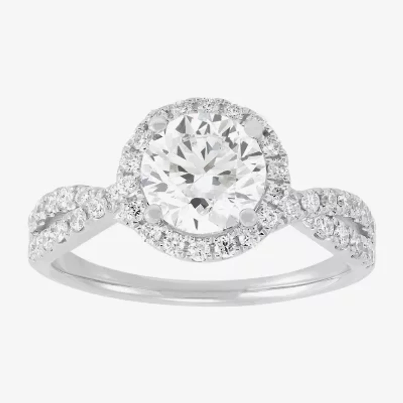 (H-I / Si1-I1) Womens 2 CT. T.W. Lab Grown White Diamond 14K Gold Side Stone Halo Engagement Ring