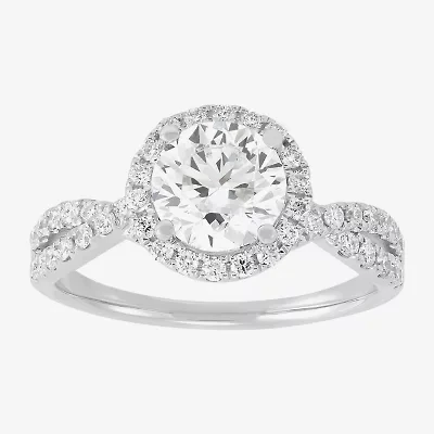 (H-I / Si1-I1) Womens 2 CT. T.W. Lab Grown White Diamond 14K Gold Side Stone Halo Engagement Ring