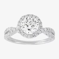 (H-I / Si1-I1) Womens 2 CT. T.W. Lab Grown White Diamond 14K Gold Side Stone Halo Engagement Ring
