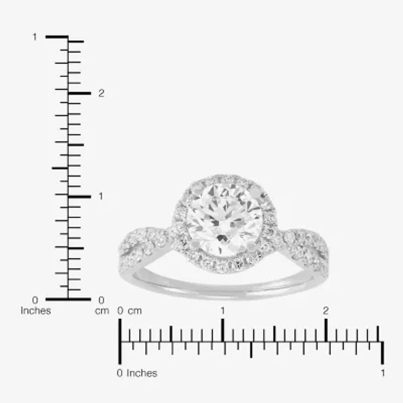 (H-I / Si1-I1) Womens 2 CT. T.W. Lab Grown White Diamond 14K Gold Side Stone Halo Engagement Ring