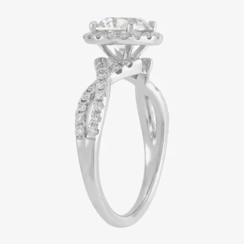 (H-I / Si1-I1) Womens 2 CT. T.W. Lab Grown White Diamond 14K Gold Side Stone Halo Engagement Ring
