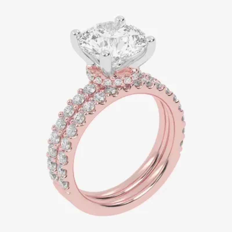 Signature By Modern Bride (G / Vs2-Si1) Womens 6 CT. T.W. Lab Grown White Diamond 14K Rose Gold Round Side Stone Bridal Set