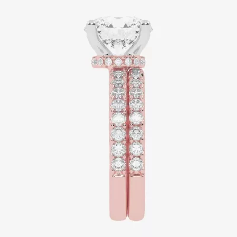 Signature By Modern Bride (G / Vs2-Si1) Womens 6 CT. T.W. Lab Grown White Diamond 14K Rose Gold Round Side Stone Bridal Set