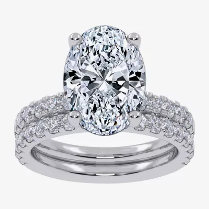 Signature By Modern Bride (G / Vs2-Si1) Womens 4 CT. T.W. Lab Grown White Diamond 14K Gold Oval Side Stone Bridal Set