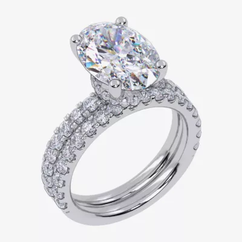 Signature By Modern Bride (G / Vs2-Si1) Womens 4 CT. T.W. Lab Grown White Diamond 14K Gold Oval Side Stone Bridal Set