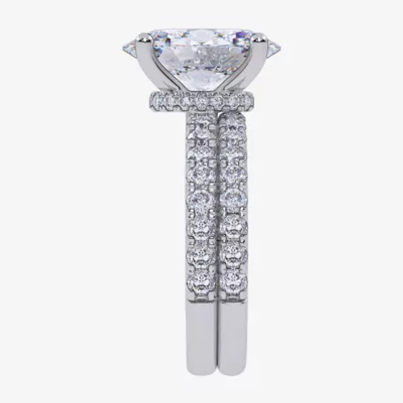 Signature By Modern Bride (G / Vs2-Si1) Womens 4 CT. T.W. Lab Grown White Diamond 14K Gold Oval Side Stone Bridal Set
