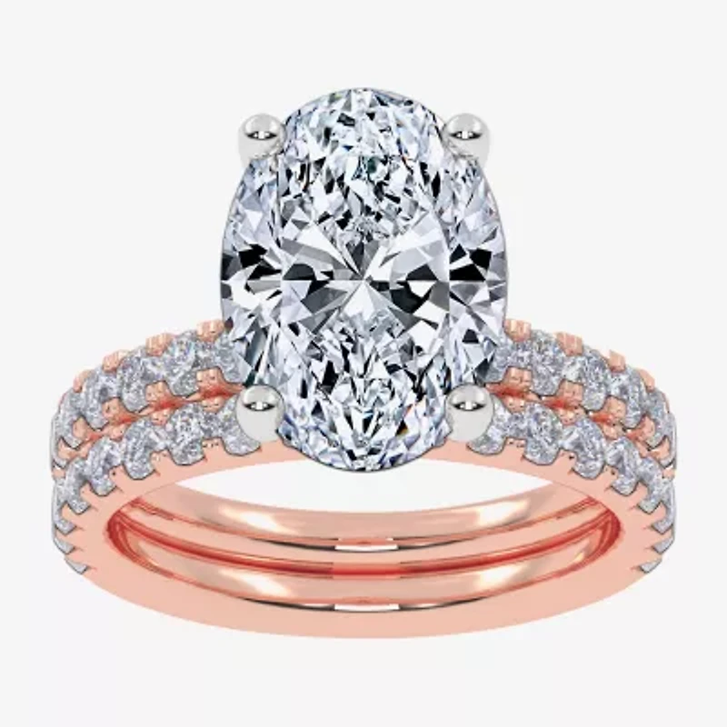 Signature By Modern Bride (G / Vs2-Si1) Womens 4 CT. T.W. Lab Grown White Diamond 14K Rose Gold Oval Side Stone Bridal Set