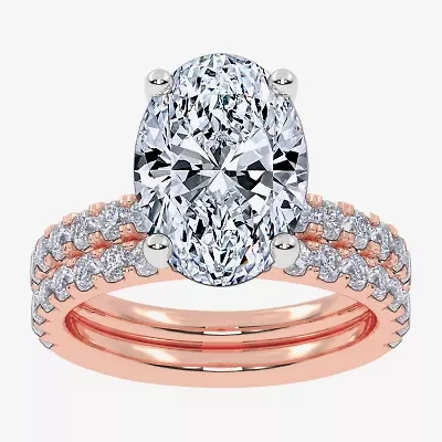 Signature By Modern Bride (G / Vs2-Si1) Womens 4 CT. T.W. Lab Grown White Diamond 14K Rose Gold Oval Side Stone Bridal Set