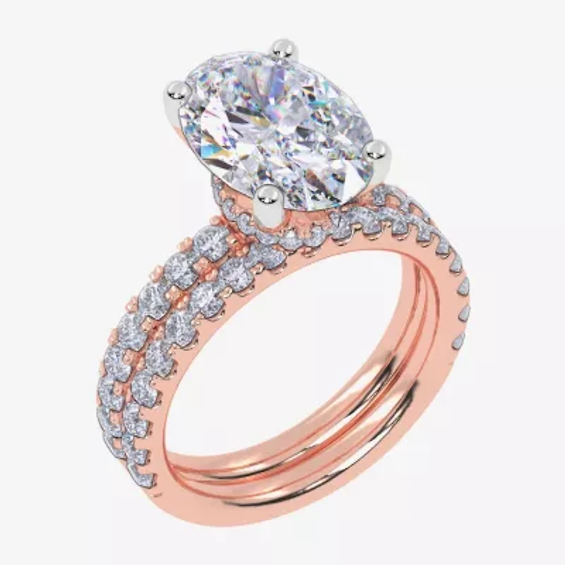 Signature By Modern Bride (G / Vs2-Si1) Womens 4 CT. T.W. Lab Grown White Diamond 14K Rose Gold Oval Side Stone Bridal Set