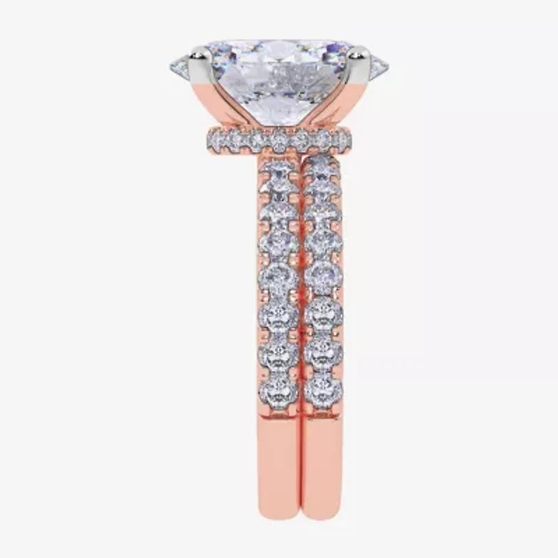 Signature By Modern Bride (G / Vs2-Si1) Womens 4 CT. T.W. Lab Grown White Diamond 14K Rose Gold Oval Side Stone Bridal Set
