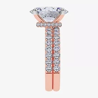 Signature By Modern Bride (G / Vs2-Si1) Womens 4 CT. T.W. Lab Grown White Diamond 14K Rose Gold Oval Side Stone Bridal Set