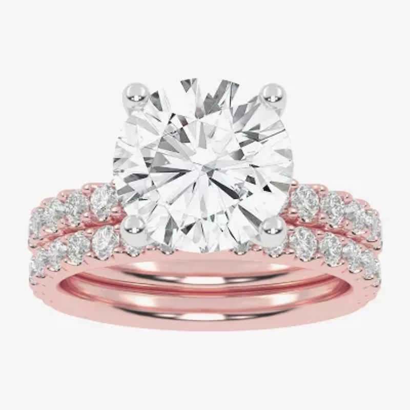 Signature By Modern Bride (G / Vs2-Si1) Womens 4 CT. T.W. Lab Grown White Diamond 14K Rose Gold Round Side Stone Bridal Set